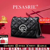 柏萨尼（PESASRIE）包包女包2026新款斜挎包单肩菱格链条包情人节生日礼物送老婆女友 质感黑【代写贺卡拍】 限定品牌礼盒包装送女友送老婆送母亲