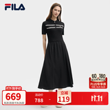 FILA斐乐连衣裙女士简约美学时尚休闲简约修身短袖连身裙舒适百搭 正黑色-BK S 160/80A/S