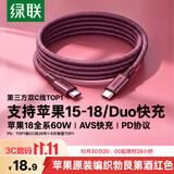 绿联适用苹果18充电线Type-C数据线双头PD60W快充ctoc车载iPhone18ProMaxDuo17/16/15勃艮第酒红色1米