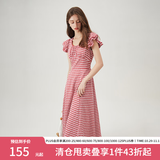 范思蓝恩红白格子约会连衣裙女2024夏季新款遮肉飞飞袖裙子12344 红白格 M