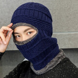 畅印 帽子围脖一体加绒防寒保暖面罩护脸脖套连体帽男冬季针织毛线帽 无帽檐款 藏青色 围脖连体帽子加绒