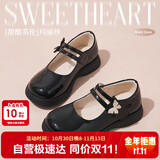 富罗迷女童皮鞋儿童公主鞋校园百搭演出鞋方口单鞋 黑色 33