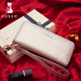金狐狸（FOXER）女士钱包女长款拉链钱夹时尚新款韩版大容量牛皮手拿包礼盒装礼品 金色
