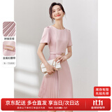 尚都比拉设计感拼接连衣裙夏季高级感气质百褶裙小个子中长裙子 粉陶色 M