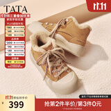 他她（TATA）板鞋冬季厚底运动女鞋加绒保暖休闲鞋百搭棉鞋子CJF01DD5 棕色（仿毛里） 37