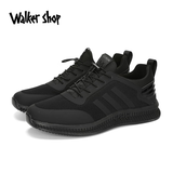 Walker Shop男鞋轻便透气健步鞋新款秋季软底运动跑步鞋防滑耐磨时尚休闲鞋 黑色网面【增高款】 43