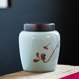 瓷牌茗茶具（cipaiming teaset） 茶叶罐密封罐家用普洱红茶醒茶罐存茶储茶罐茶缸茶盒 米白色荷趣陶瓷釉彩茶叶罐 200ml