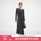 范思蓝恩秋季设计感针织T恤半身裙时尚套装女秋装新款慵懒高腰半身裙女 深灰色（上衣） S