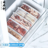 家の物语（KATEI STORY）日本进口冰箱收纳盒冻肉分装盒食品级厨房水果葱姜蒜冷冻小保鲜盒 抗菌款 1300ml 3件套