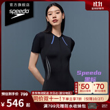 速比涛（Speedo）电气矩阵黑标Hero4.0鲨鱼皮竞速健身训练连体泳衣女 黑/浅紫 32