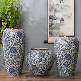家居装饰品摆件景德镇陶瓷花器现代中式陶瓷花瓶复古青花缠枝莲 缠枝莲(大中小三件套)