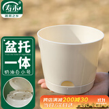 寿禾 花盆带托盘家庭园艺种菜养花盆栽工具 潍育奶油白花盆小号12.5#