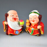 红泥坊天津泥人张彩塑礼品生日礼物寿公寿婆桌面装饰摆件礼物送长辈 小寿公寿婆 卡通版(人高10cm)