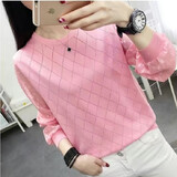 纤芸沐针织衫女春秋季女装毛衣打底衫女休闲时尚拼接雪纺袖缕空上衣女 粉红色 2XL