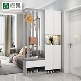 椰果 鞋柜玄关一体柜入户进门口家用大容量门厅衣帽置物架屏风隔断柜 浅灰配白挂衣架左边 100厘米长