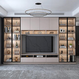强匠木业客厅电视柜书柜组合一体逻居多功能背景墙柜靠墙透明展示收纳高柜 七不带灯长3200X深400X高2200