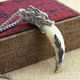 顾静飞狼牙吊坠包银牙尖套藏银合金真狗牙MG男女复古项链防裂挂件礼物