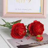 凉笙仿真牡丹花玫瑰花束婚庆家居客厅落地装饰软装搭配干花假花绢花插花摆件 大红色-单枝
