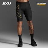 2XU Light Speed系列健身裤男 MCS梯度压缩专业马拉松跑步速干紧身裤 黑/金反光logo XS