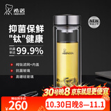 希诺（heenoor）双层玻璃杯男士办公泡茶杯送礼耐高温大容量水杯节日礼物礼盒 【升级纯钛部件】抗菌版410ml
