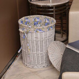 宜然家居藤编脏衣篮衣服篮子收纳筐衣物带盖家用收纳篓 白色筐+蓝玫瑰里布 大号（口42cm 高50cm）