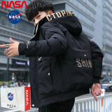 NASA官网联名棉服男秋冬季外套男装棉衣男加厚韩版潮流面包服男士棉袄子男学生青年休闲派克服男冬装衣服 黑色 XL【推荐体重 建议115-130斤】
