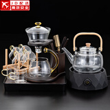 正扬玻璃自动茶具套装家用懒人高档磁吸泡茶神器整套功夫杯防烫办公礼 楼阁6金+钻黑900+四琴胡黑杯架