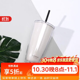 乐扣乐扣（LOCK&LOCK）双层吸管塑料杯学生上班族夏日大容量畅饮便携水杯750ML 白色