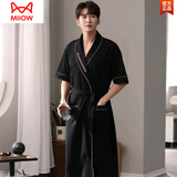 猫人（MiiOW）男士睡袍夏季短袖纯棉浴衣爸爸夏天连体睡衣男青年全棉浴袍加大码 NNX89510 XL 穿着体重140-160斤