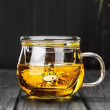 美斯尼 茶杯玻璃茶水分离杯茶具花茶杯加厚耐热玻璃水杯居家办公泡茶杯 牛气冲天B款 400毫升