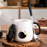 布丁瓷艺大容量陶瓷马克杯带盖勺冲泡咖啡杯男女士喝水杯子家用办公室茶杯 海豚B款 1个 430ml