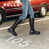 百丽（Belle）周雨彤白鹿同款显瘦小V靴长筒靴女冬商场款弹力靴A1V1DDG3 黑仙草-微光皮面（绒里） 40 (250mm)