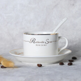 页川百世（YeChuan Best）欧式陶瓷杯咖啡杯套装 创意简约家用办公咖啡杯子碟勺架子 金色英文1杯1碟1勺