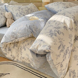 苏萱纯棉四件套全棉床上用品清新碎花被套宿舍床单被罩三件套床笠四季 浅影 1.8m 床单款 四件套-被套200x230cm