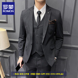 罗蒙西服套装男商务休闲西装男三件套男士韩版潮流职业装结婚礼服外套 深灰（西服+西裤+马甲+衬衫+方巾 52/XL（125-140斤）+4件礼品