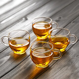 美斯尼 耐热玻璃小品杯品茗杯带把小茶杯主人杯功夫茶道茶具配件玻璃杯 130ml 4只 装 