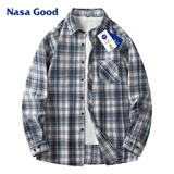 NASA GOOD长袖衬衫男春秋季韩版潮流格子衬衣青年休闲宽松外套 黑L