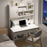 悦美妙 书桌书柜组合电脑桌台式学生学习桌家用卧室书架一体写字桌子 【升级双抽款】80CM暖白色