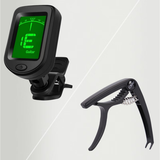 普维斯吉他调音器多功能电子调音器带十二平均律尤克里里初学者简单通用 T-01调音器+锌合金变调夹哑光黑