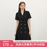 范思蓝恩正式气质通勤连衣裙女夏季收腰显瘦面试西装裙 黑色 M