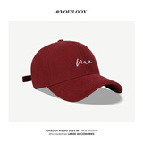 目丸韩版棒球帽女2025春夏季新款大头围显脸小宽檐加大加深鸭舌帽子 酒红色-立体刺绣 均码 (60-65CM)大头围