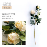 野派欧式复古保加利亚玫瑰仿真花束假花绢花客厅装饰陶瓷花瓶花艺摆件 单枝香槟玫瑰