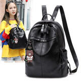 伊诗黛背包双肩包女七夕韩版软皮学生书包旅行包时尚百搭休闲潮流女包包 黑色大号