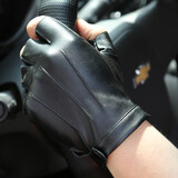 蒙斯朗瑞手套男士半指手套薄皮手套韩版开车骑行手套露指户外骑车运动机车 黑色 均码