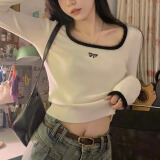 妙奕嘉春秋打底衫女洋气上衣内搭可外穿高级感纯欲修身针织衫小香风显瘦 毛绒方领蝴蝶上衣【白色】 均码 【建议85-120斤】