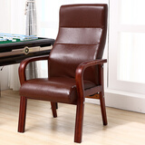 众琛 办公椅麻将椅子家用四脚实木质布艺高靠背椅带扶手电脑椅会议椅 棕色皮革