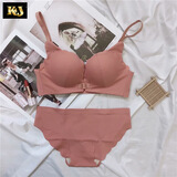 KJ前扣文胸无钢圈小胸聚拢上托内衣女性感无痕胸罩一片式文胸套装女 粉色套装 34/75AB通用杯