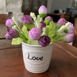 小菜菜家居（XIAO CAI CAI） 塑料花摆件绿色盆栽仿真花套装饰品客厅家居现代简约插花小花盆栽 LOVE多肉花器+紫色QQ玫