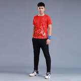 李宁（LI-NING）羽毛球服套装成人专业比赛运动服速干短袖圆领训练排汗团购印字 男子/红色上衣/黑色长裤 套装 M