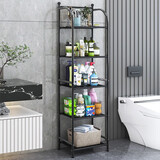 索尔诺（SuoErnuo）厨房置物架落地客厅卫生间浴室收纳置物架调料架出租大容量储物架 五层黑色【34*29*141.5cm】